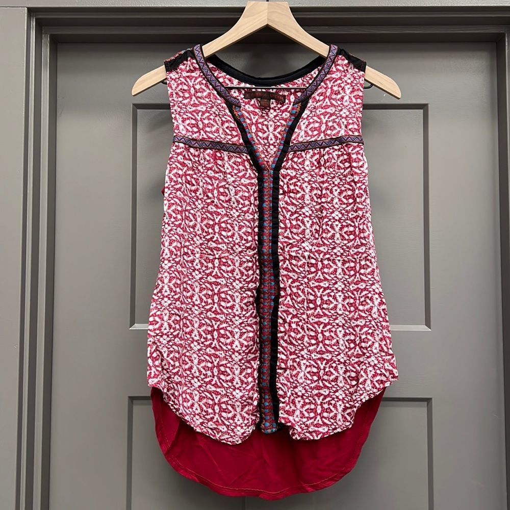 A Common Thread embroidered sleeveless tunic, red/multi, sz M